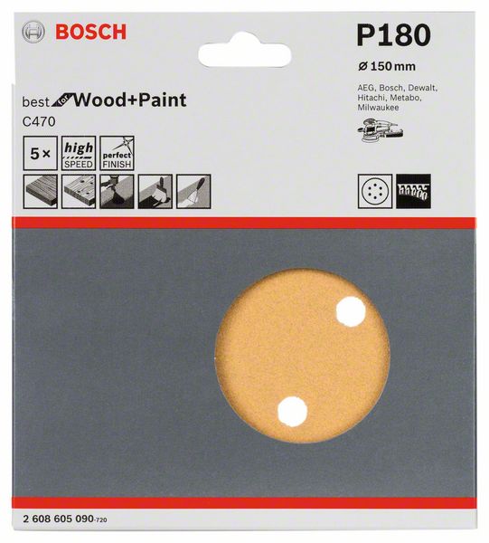 Slippapper för excenterslip 150 mm Bosch Best 5-pack (180)