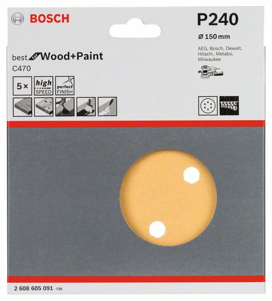 Slippapper för excenterslip 150 mm Bosch Best 5-pack (240)