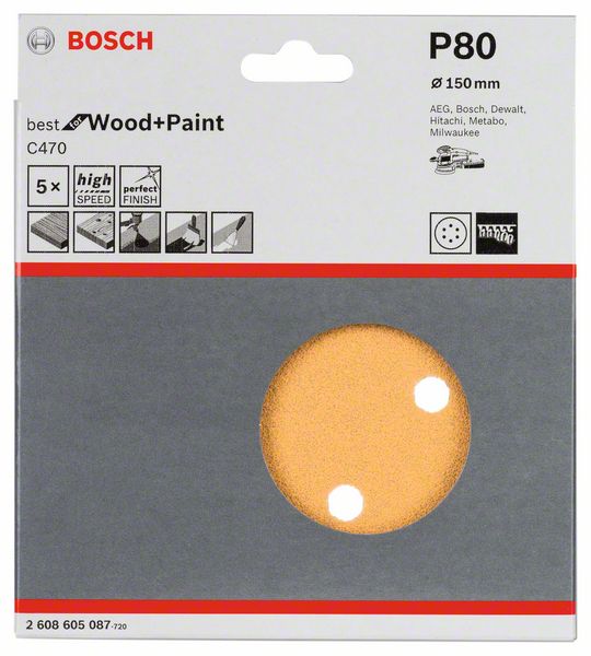Slippapper för excenterslip 150 mm Bosch Best 5-pack (80)