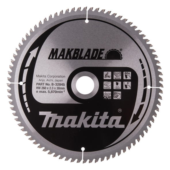 Sågklinga Trä 260x30x2,3 80T Makblade