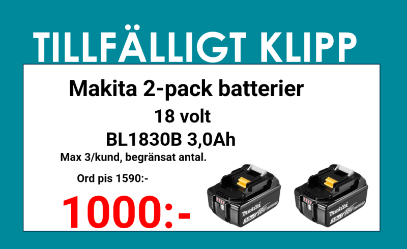 Makita BL1830B Batteri 18V  3.0 Ah  2-pack
