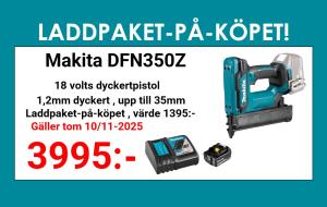 Makita DFN350Z Dyckertpistol 18V + laddpaket-på-köpet, värde 1395:-