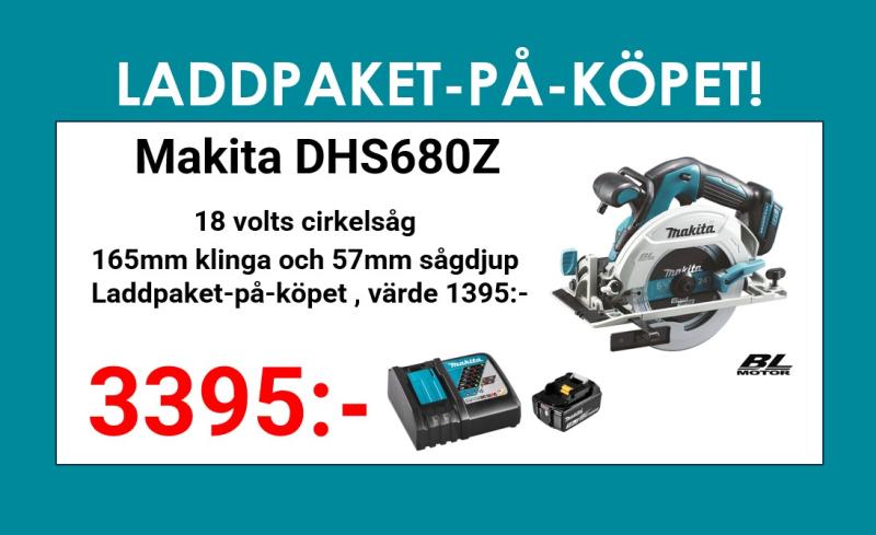 Makita DHS680Z Cirkelsåg 18V, 165mm + laddpaket-på-köpet!