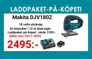 Makita DJV180Z Sticksåg 18V + laddpaket-på-köpet, värde 1395:-