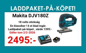 Makita DJV180Z Sticksåg 18V + laddpaket-på-köpet !