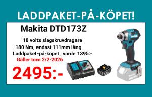 Makita DTD173Z Slagskruvdragare 18V + laddpaket-på-köpet !