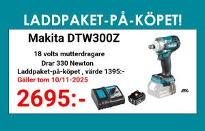 Makita DTW300Z Mutterdragare 18V + laddpaket-på-köpet, värde 1395:-