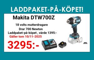 Makita DTW700Z Mutterdragare 18V + laddpaket-på-köpet, värde 1395:-