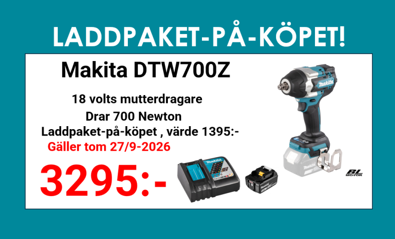 Makita DTW700Z Mutterdragare 18V + laddpaket-på-köpet. värde 1395:-