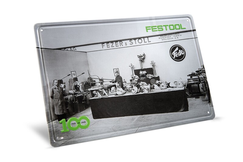 Festool Plåtskylt Retro mässmonter 100 år • 20x30cm