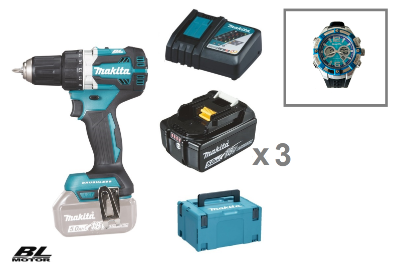 Makita DDF484RT3J Borrskruvdragare 18V, komplett 3x5Ah KLOCKA-PÅ-KÖPET !