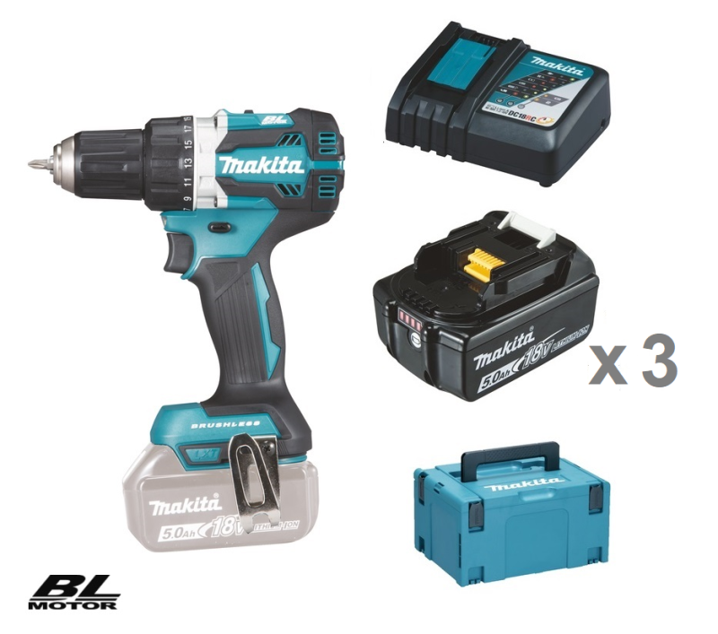 Makita DDF484RT3J Borrskruvdragare 18V, komplett 3x5Ah