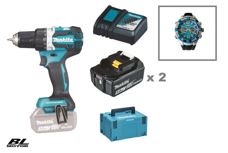 Makita DDF484RTJ Borrskruvdragare 18V, komplett 2x5Ah KLOCKA-PÅ-KÖPET !