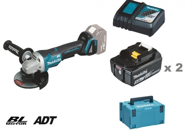 Makita DGA508RTJ Vinkelslip 18V, 125mm komplett