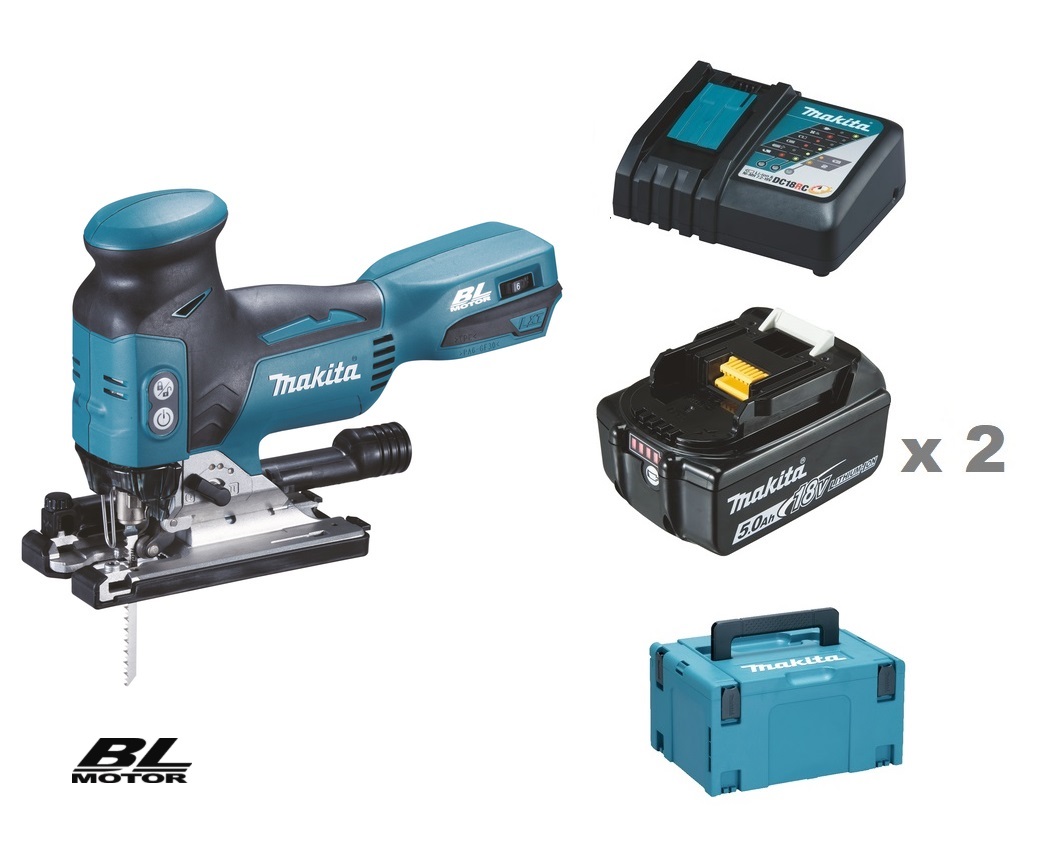 Makita DJV184RTJ 18V Li-ion LXT Brushless Jigsaw Complete With 2 X 5.0 Ah Batteries And Charger Supplied In A Makpac Case