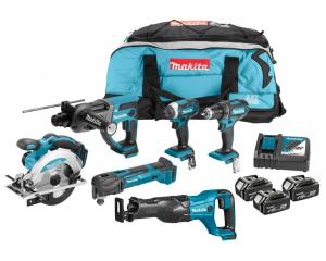 Makita DLX6038T Combokit (6 st maskiner i väska) +1st extra 5,0Ab-batteri-på-köpet! Värde 995:-