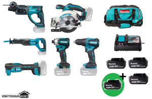 Makita DLX6141G Combokit 6 st maskiner i väska +1st extra 5,0Ah-batteri-på-köpet! Värde 995:-