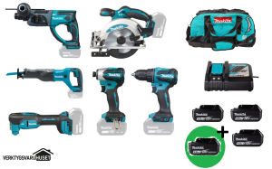 Makita DLX6141T Combokit 6 st maskiner i väska +1st extra 5,0Ah-batteri-på-köpet! Värde 995:-