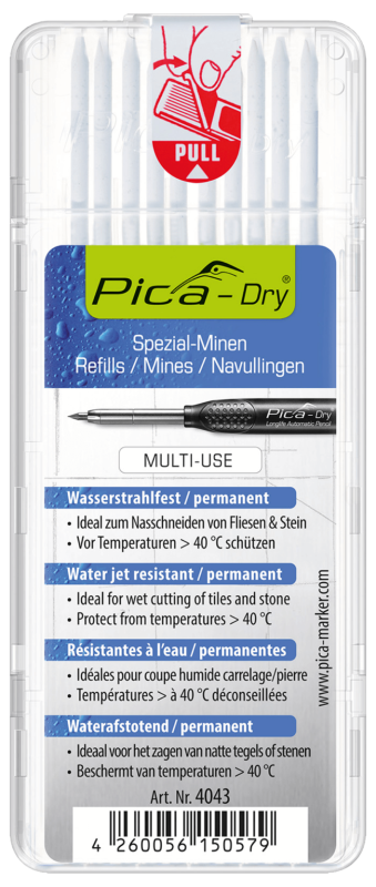 Pica Dry Refilstift • Vit • 8-pack