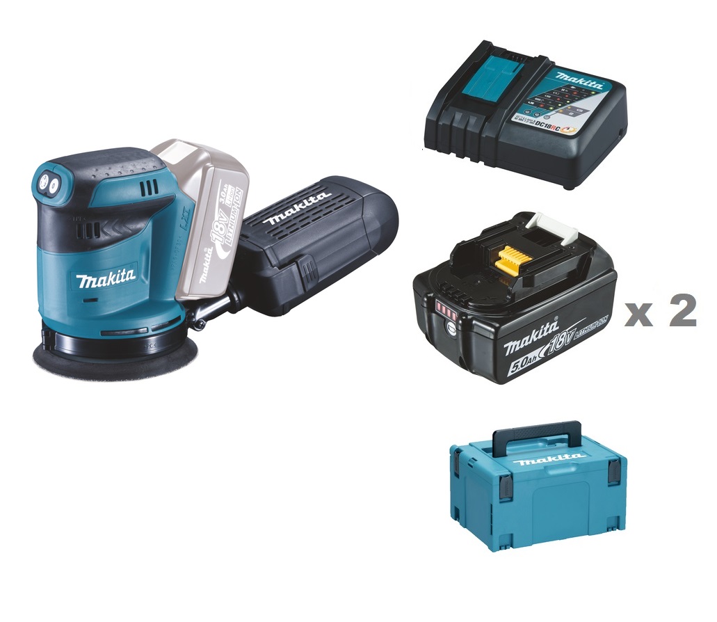 Makita DBO180RTJ Excenterslip 18V 125mm, komplett Makita DBO180Z Excenterslip 18V