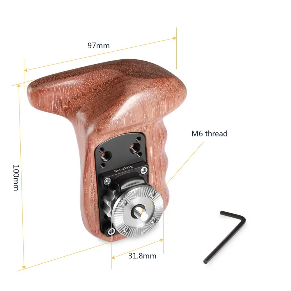 Wooden Grip  SmallRig vänster med Arri Rosette 1891