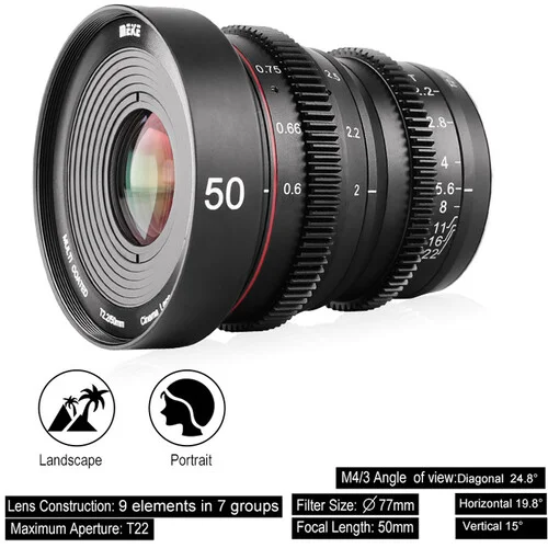 MEIKE 50mm T2.2 Manuel Focus Cinema Prime Lins (E Mount)