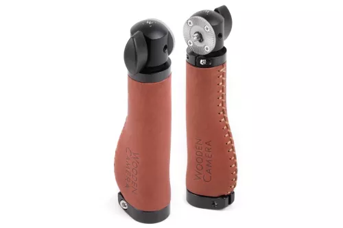 Wooden Camera Rosette Handle Pair (Brown Leather)