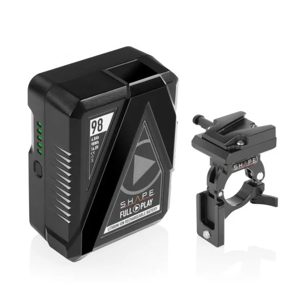 SHAPE Full Play 14.8V 98Wh Rechargeabel Lithium-Ion V-Mount Battery with V-Mount Battery Dock Clamp for 30mm Gimbal Handlebar