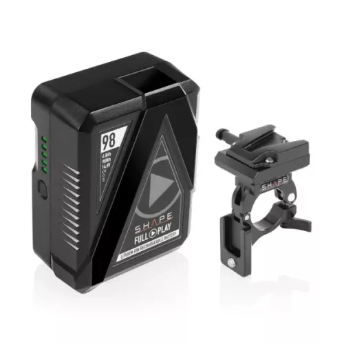 SHAPE Full Play 14.8V 98Wh Rechargeabel Lithium-Ion V-Mount Battery with V-Mount Battery Dock Clamp for 30mm Gimbal Handlebar