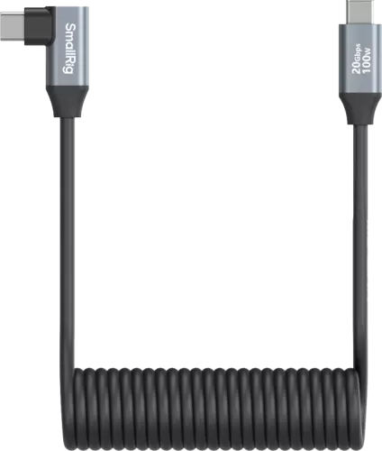 SmallRig 4792 USB-C Straight to USB-C Angled Coiled Data Cable