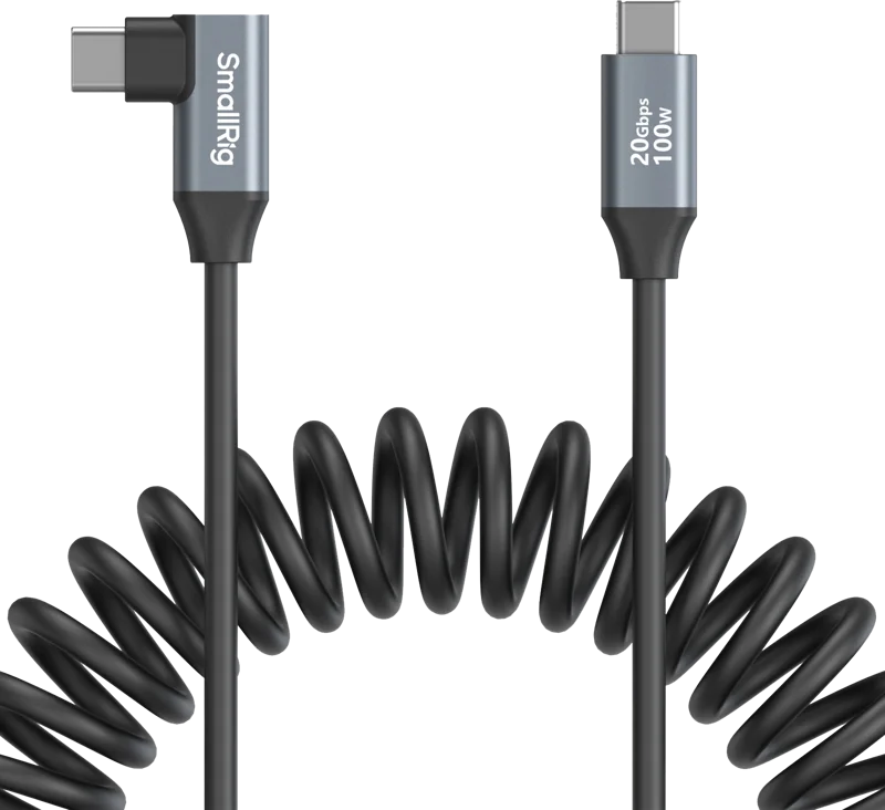 SmallRig 4792 USB-C Straight to USB-C Angled Coiled Data Cable