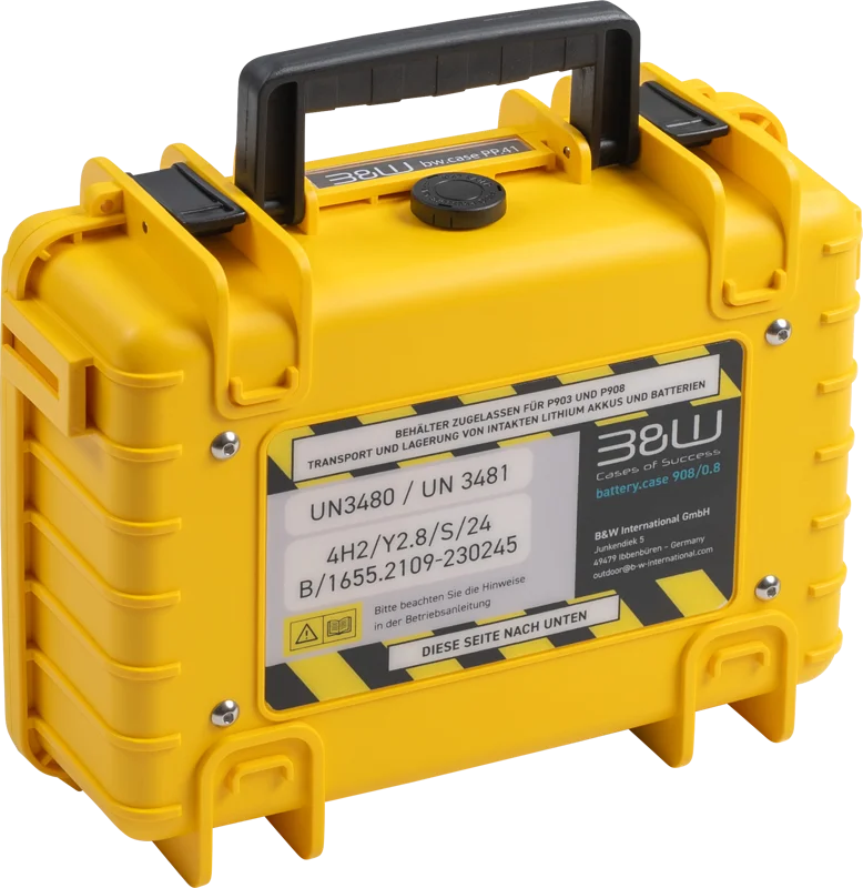 B&W Outdoor Cases BW Outdoor Battery.case P908.08. Transport & Storage of defective lithium batteries, yellow