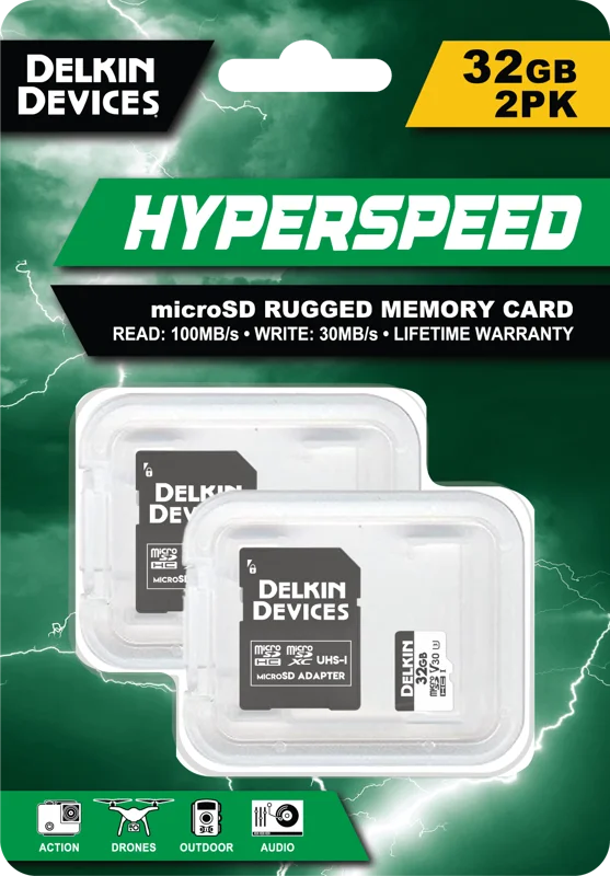 Delkin microSDHC Trail Cam Hyperspeed R100/W75 (V30) 32GB (2PK)