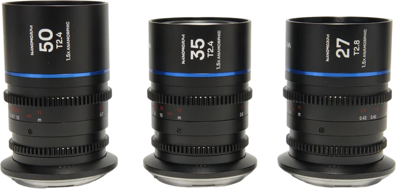Laowa Nanomorph S35 Prime 3-Lens Bundle  (27mm, 35mm, 50mm) (Blue) - DL