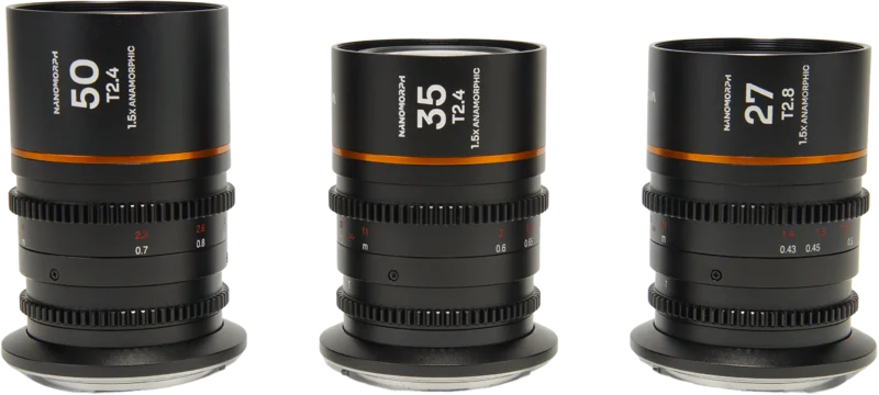 Laowa Nanomorph S35 Prime 3-Lens Bundle  (27mm, 35mm, 50mm) (Amber) - MFT