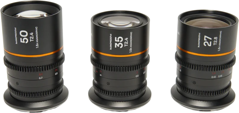 Laowa Nanomorph S35 Prime 3-Lens Bundle  (27mm, 35mm, 50mm) (Amber) - DL