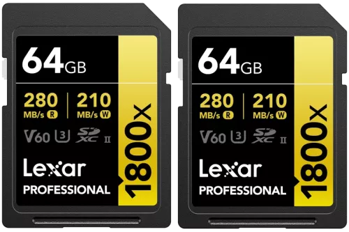 Lexar SDXC Pro 1800x U3 UHS-II R280/W210 (V60) 64GB - 2pack