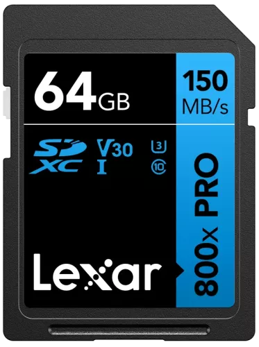 Lexar SDXC 800x Pro UHS-I cards, C10 (V30) U3, R150, 64GB