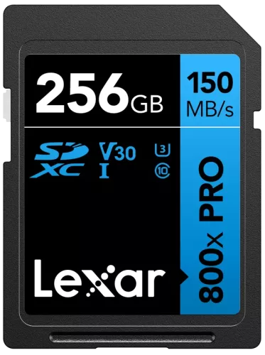 Lexar SDXC 800x Pro UHS-I cards, C10 (V30) U3, R150/W45, 256GB