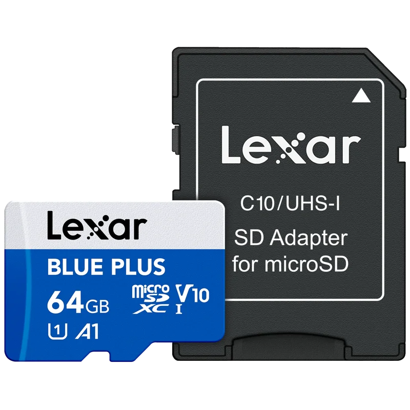 Lexar microSDHC Blue Plus UHS-I with SD adapter, up to 100MB/s read  C10/A1/U3 (V30) 64GB