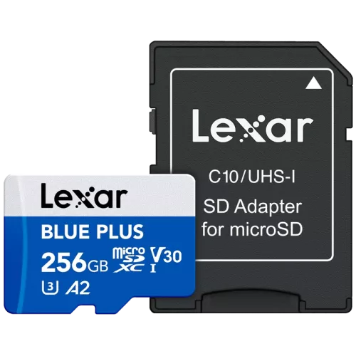 Lexar microSDHC Blue Plus UHS-I with SD adapter, up to 170MB/s read  C10/A2/U3 (V30) 256GB