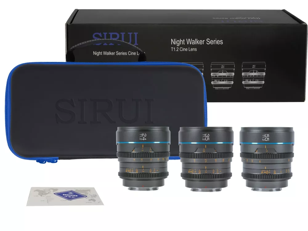 SIRUI Nightwalker Series 24, 35&55mm T1.2 S35 Manual Focus Cine Lens Bundle (E Mount, Gun Metal Gray)