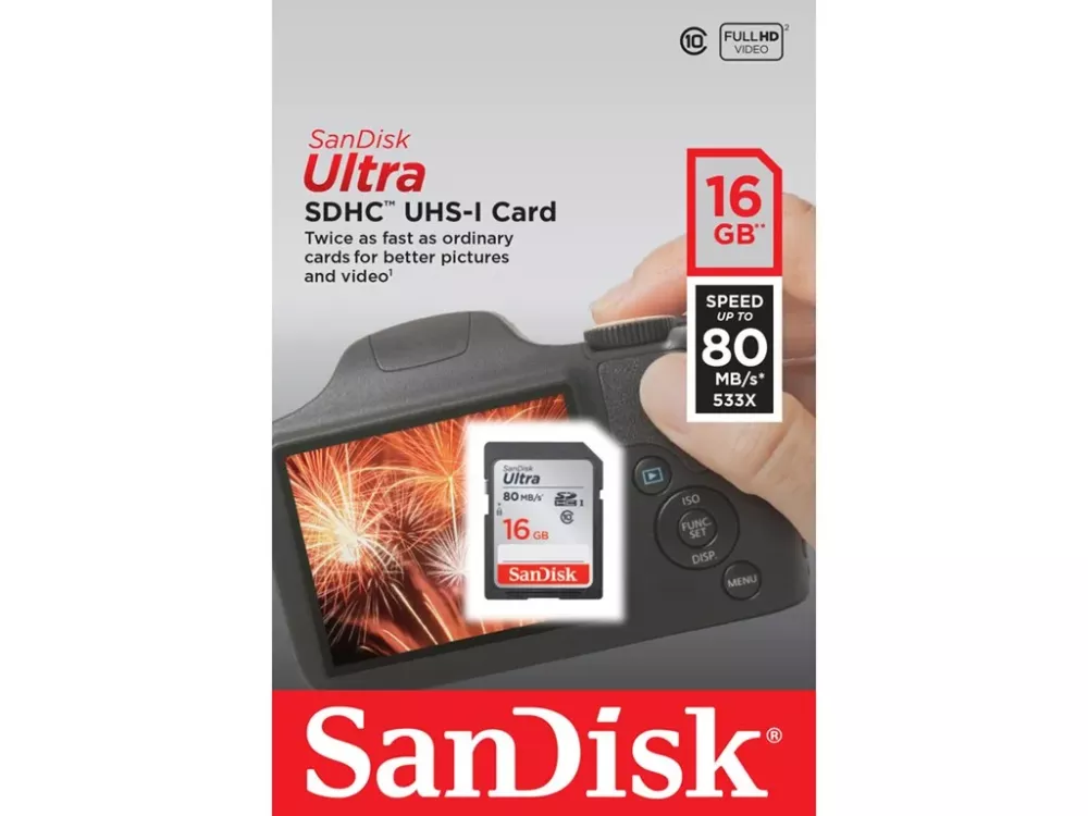 Sandisk Memorycard Secure Digital 16GB Ultra SDHC 80MB/s UHS-1 Class 10