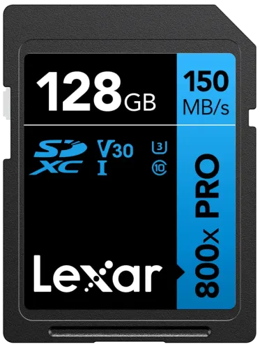 Lexar SDXC 800x Pro UHS-I cards, C10 (V30) U3, R150/W45, 128GB