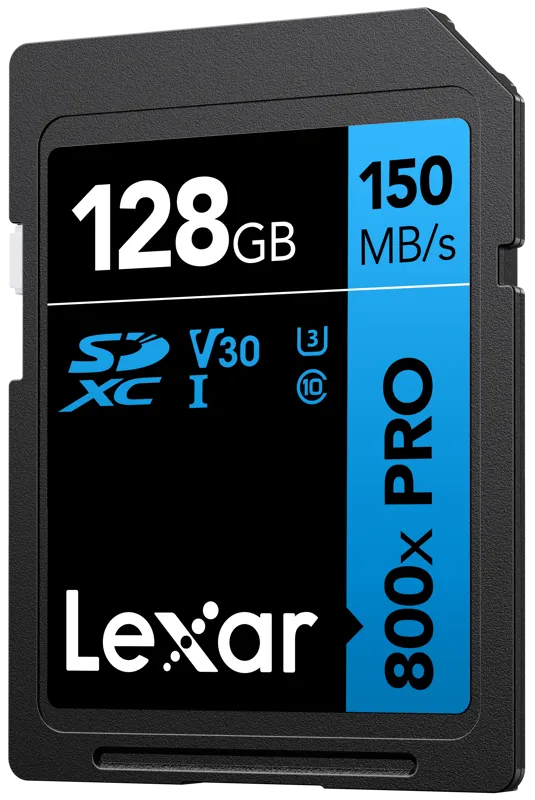Lexar SDXC 800x Pro UHS-I cards, C10 (V30) U3, R150/W45, 128GB