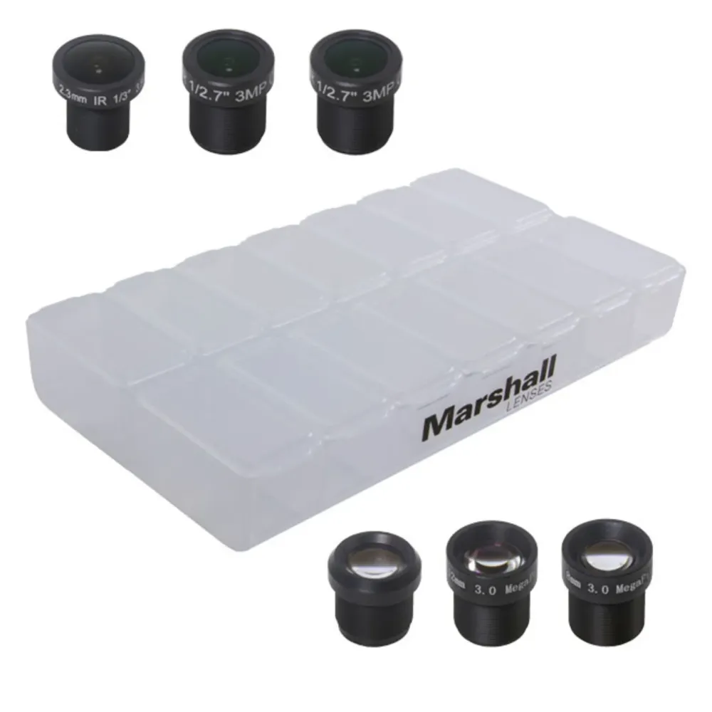 Marshall 2.3mm, 2.8mm, 6mm, 8mm, 12mm & 16mm M12 Lens Pack with Multi Lens Case