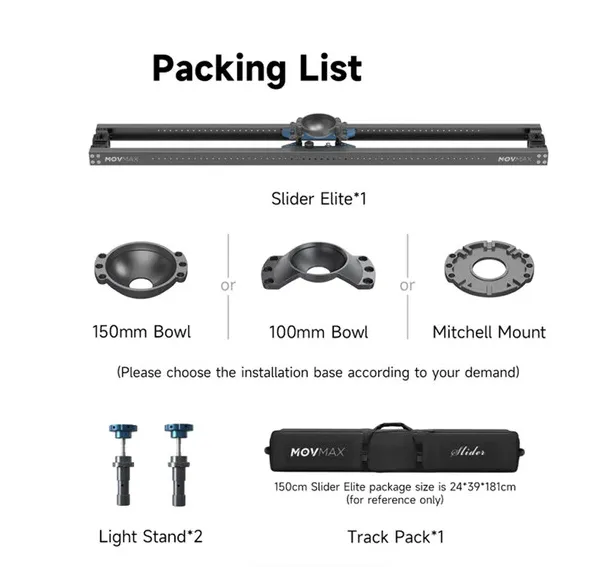 MOVMAX Slider Elite With 150mm Bowl Mount (2.1m)
