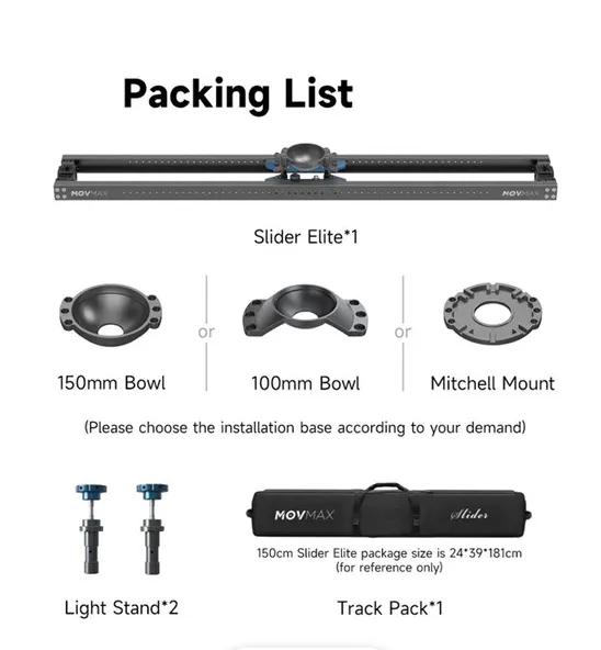 MOVMAX Slider Elite With 100mm Bowl Mount (1.8m)