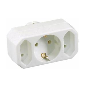 Branch plug, 1 Schuko+2x Euro, White, Malmbergs 19250018