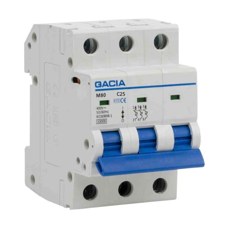 Automatsäkring 3Poler C-Käyrä 25A 10kA 400V IP20 Gacia